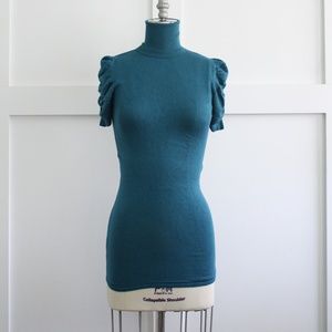 Short Ruched Sleeve Turtleneck Sweater